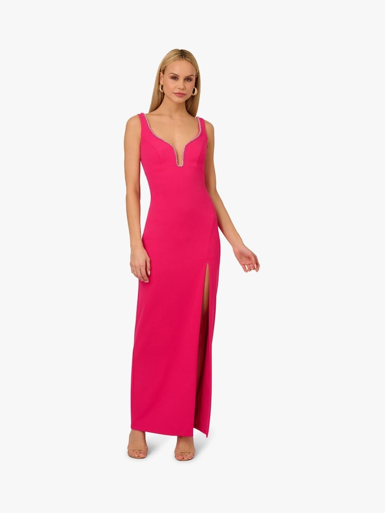 Adrianna by Adrianna Papell Pink Knit Crepe Long Dress - Image 1 of 6