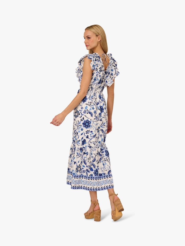 Adrianna by Adrianna Papell Printed Ruffle 100% Cotton White Dress - Image 2 of 6