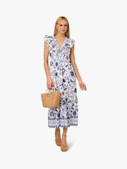 Adrianna by Adrianna Papell Printed Ruffle 100% Cotton White Dress - Image 3 of 6