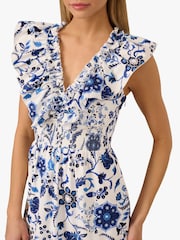 Adrianna by Adrianna Papell Printed Ruffle 100% Cotton White Dress - Image 4 of 6