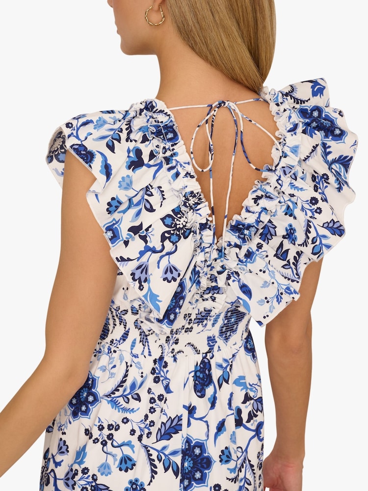 Adrianna by Adrianna Papell Printed Ruffle 100% Cotton White Dress - Image 5 of 6