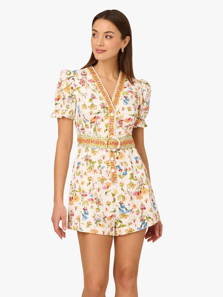 Adrianna by Adrianna Papell Puff Sleeve White Romper - Image 1 of 1