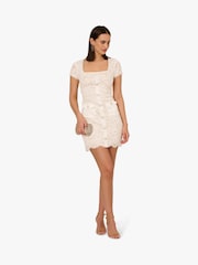 Adrianna Papell Corded Lace White Short Dress - Image 3 of 6