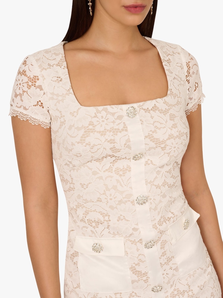 Adrianna Papell Corded Lace White Short Dress - Image 4 of 6