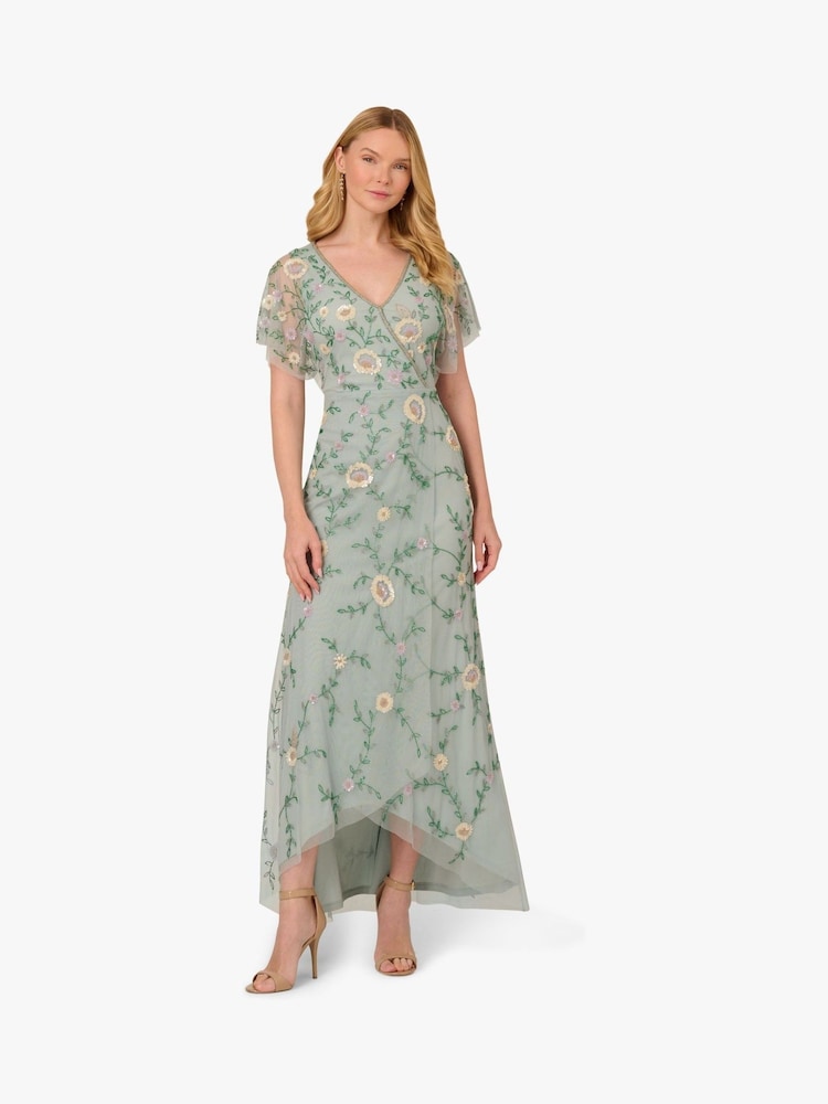 Adrianna Papell Blue Bead Mesh Midi Dress - Image 1 of 6 Adrianna Papell Blue Bead Mesh Midi Dress - Image 1 of 6