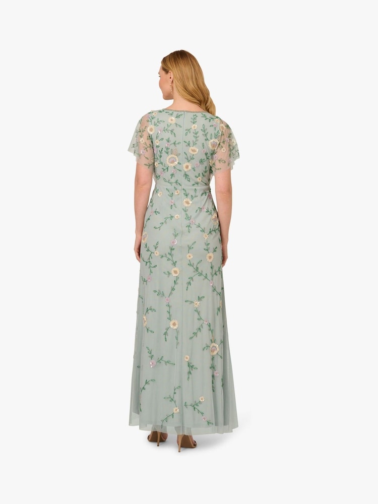 Adrianna Papell Blue Bead Mesh Midi Dress - Image 2 of 6 Adrianna Papell Blue Bead Mesh Midi Dress - Image 2 of 6