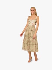 Adrianna by Adrianna Papell Green Printed Knit and Mesh Dress - Image 1 of 6