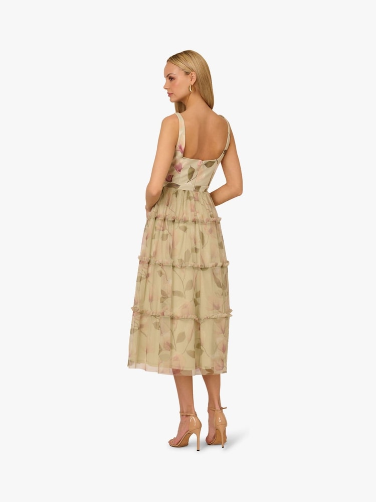 Adrianna by Adrianna Papell Green Printed Knit and Mesh Dress - Image 2 of 6