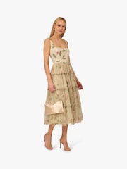 Adrianna by Adrianna Papell Green Printed Knit and Mesh Dress - Image 3 of 6