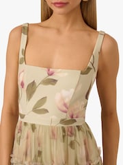 Adrianna by Adrianna Papell Green Printed Knit and Mesh Dress - Image 4 of 6