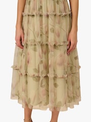 Adrianna by Adrianna Papell Green Printed Knit and Mesh Dress - Image 5 of 6