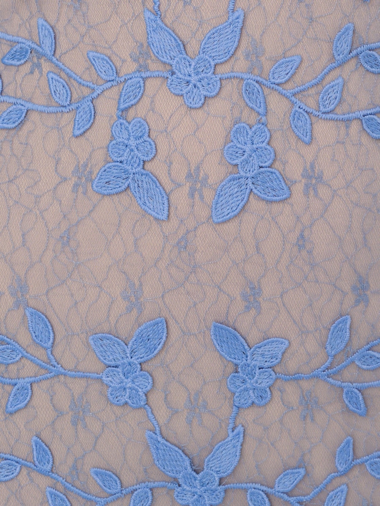 Adrianna Papell Blue Embroidered Lace V-Neck Gown - Image 6 of 6 Adrianna Papell Blue Embroidered Lace V-Neck Gown - Image 6 of 6
