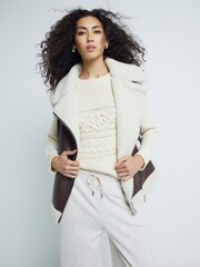 River Island Brown Shearling Mix Faux Leather Gilet - Image 1 of 5