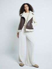 River Island Brown Shearling Mix Faux Leather Gilet - Image 2 of 5