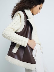 River Island Brown Shearling Mix Faux Leather Gilet - Image 3 of 5
