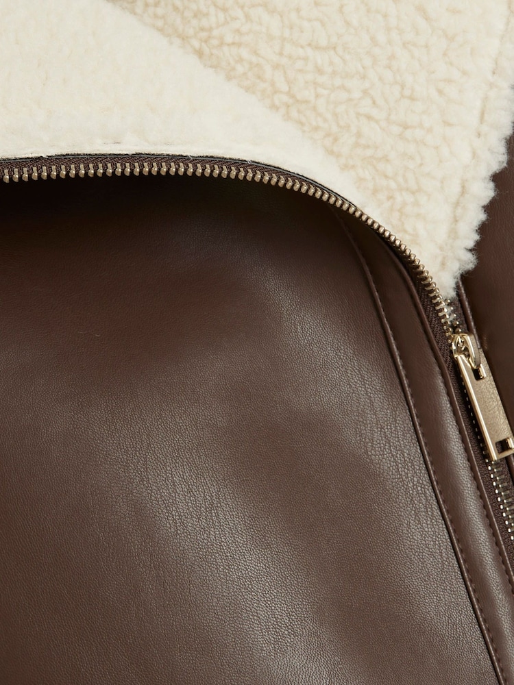 River Island Brown Shearling Mix Faux Leather Gilet - Image 5 of 5