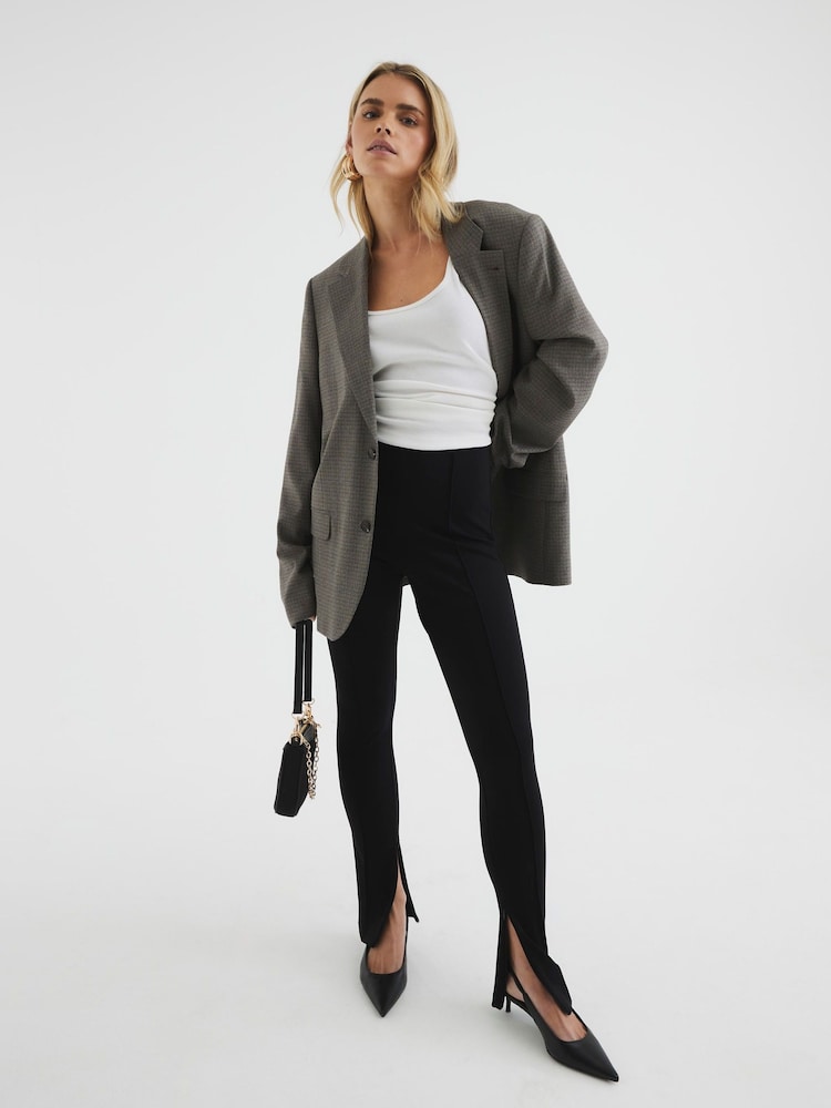 River Island Black Petite Slim Ponte Side Split Trousers - Image 1 of 3 River Island Black Petite Slim Ponte Side Split Trousers - Image 1 of 3