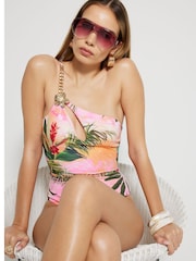 River Island Pink Printed One Shoulder Swimsuit - Image 3 of 5