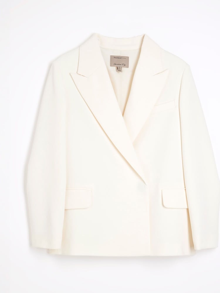 Crème - River Island Oversized Petite Double Breasted Blazer - Image 5 of 6