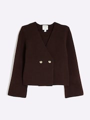 Marrón cromado - Cárdigan asimétrico con botones de River Island - Imagen 4 de 5