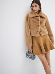 River Island Brown Button Up Faux Fur Jacket - Image 4 of 5