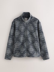 Navy Blue/Grey Printed Zip Through Funnel Neck Fleece - Image 1 of 3