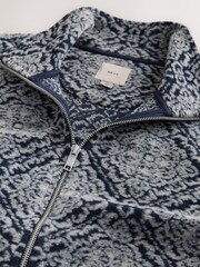Navy Blue/Grey Printed Zip Through Funnel Neck Fleece - Image 2 of 3
