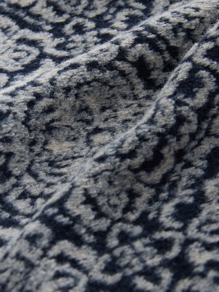 Navy Blue/Grey Printed Zip Through Funnel Neck Fleece - Image 3 of 3 Navy Blue/Grey Printed Zip Through Funnel Neck Fleece - Image 3 of 3