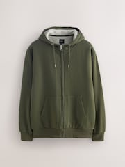 Khaki Green Borg Fleece Lined Zip-Up Hoodie - Image 1 of 5