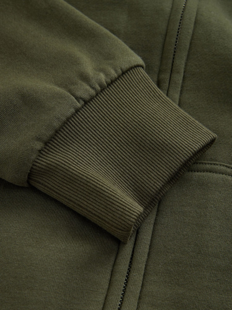 Khaki Green Borg Fleece Lined Full Zip Hoodie - Image 10 of 10 Khaki Green Borg Fleece Lined Full Zip Hoodie - Image 10 of 10