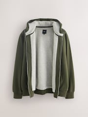 Khaki Green Borg Fleece Lined Zip-Up Hoodie - Image 2 of 5