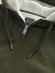 Khaki Green Borg Fleece Lined Zip-Up Hoodie - Image 3 of 5