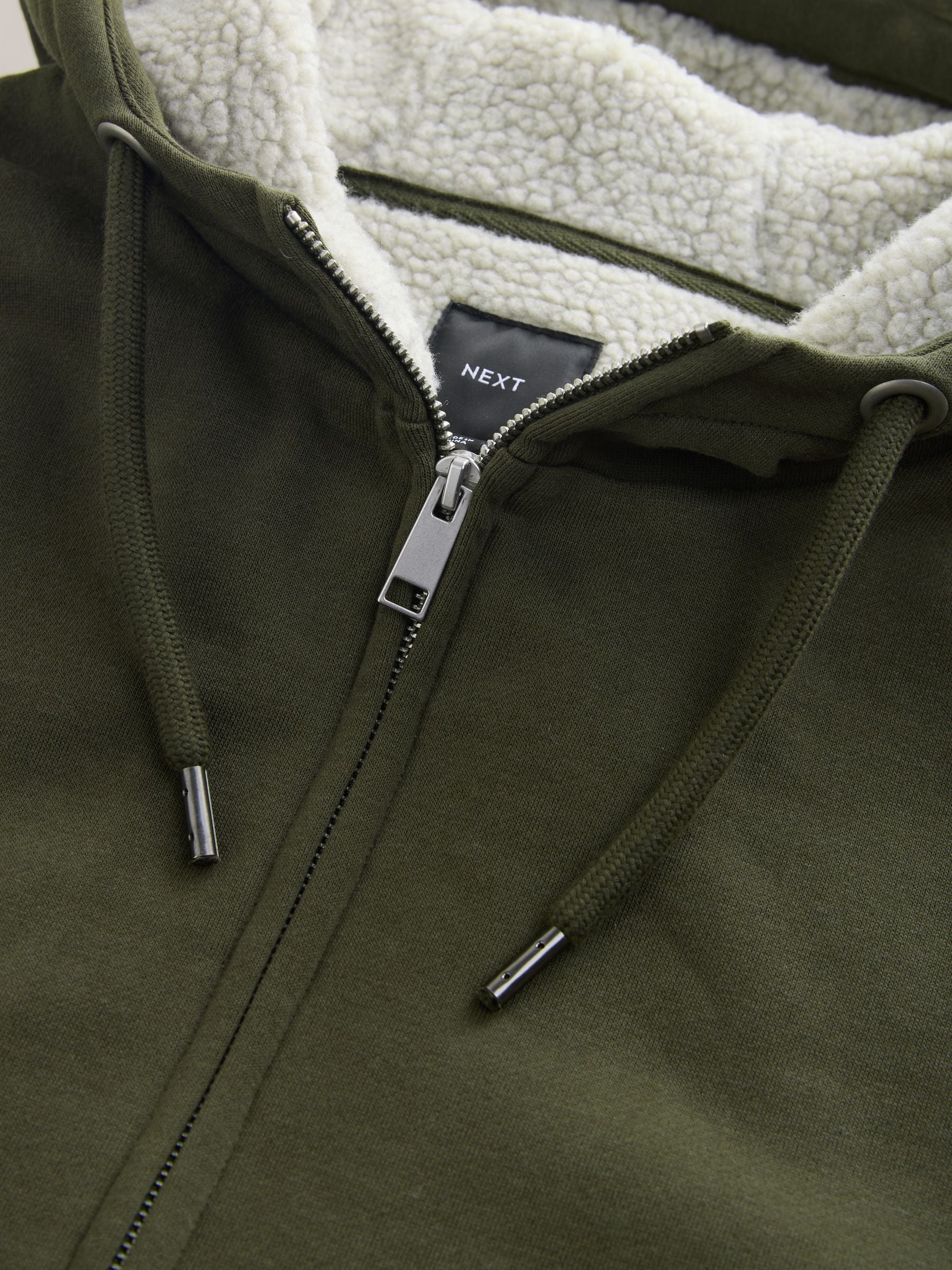Buy Khaki Green Borg Fleece Lined Full Zip Hoodie from the Next UK