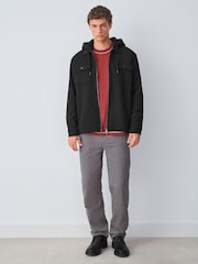 Black Hooded Borg Fleece Lined Shacket - Image 2 of 11