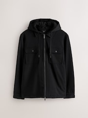 Black Hooded Borg Fleece Lined Shacket - Image 9 of 11
