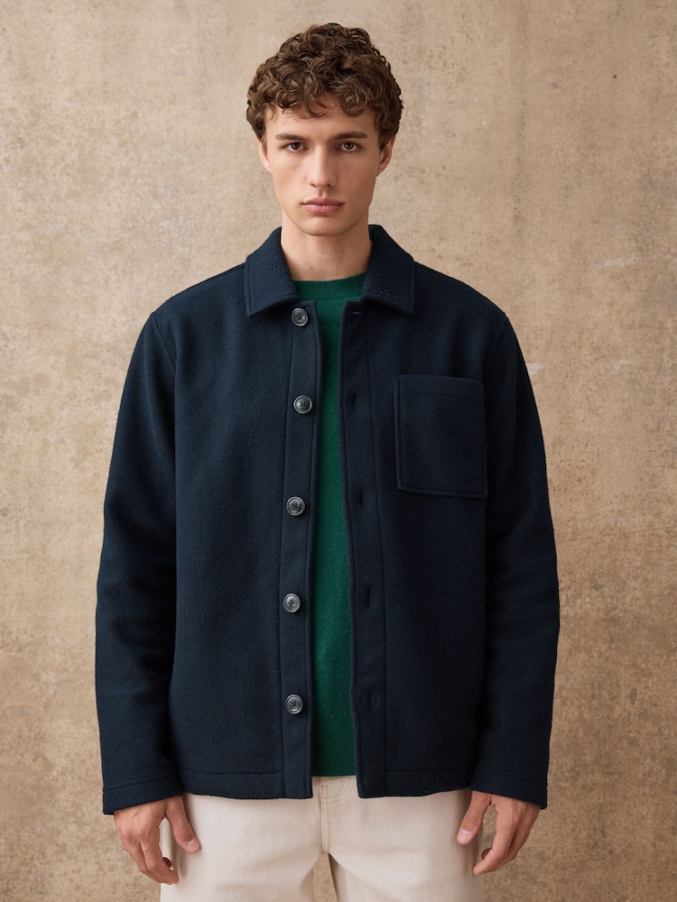 Navy Blue Wool Look Fleece Shacket - Image 1 of 11 Navy Blue Wool Look Fleece Shacket - Image 1 of 11