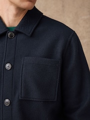 Navy Blue Wool Look Fleece Shacket - Image 3 of 11
