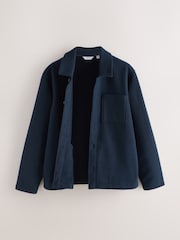 Navy Blue Wool Look Fleece Shacket - Image 9 of 11