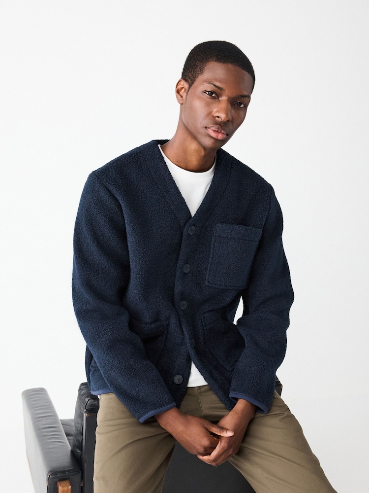 Buy Navy Blue Wool Look Fleece Cardigan from Next USA Buy Navy Blue Wool Look Fleece Cardigan from Next USA