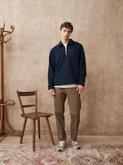 Navy Blue Wool Look Quarter Zip Polo Top - Image 2 of 9
