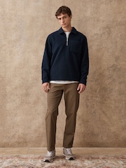 Navy Blue Wool Look Quarter Zip Polo Top - Image 3 of 9