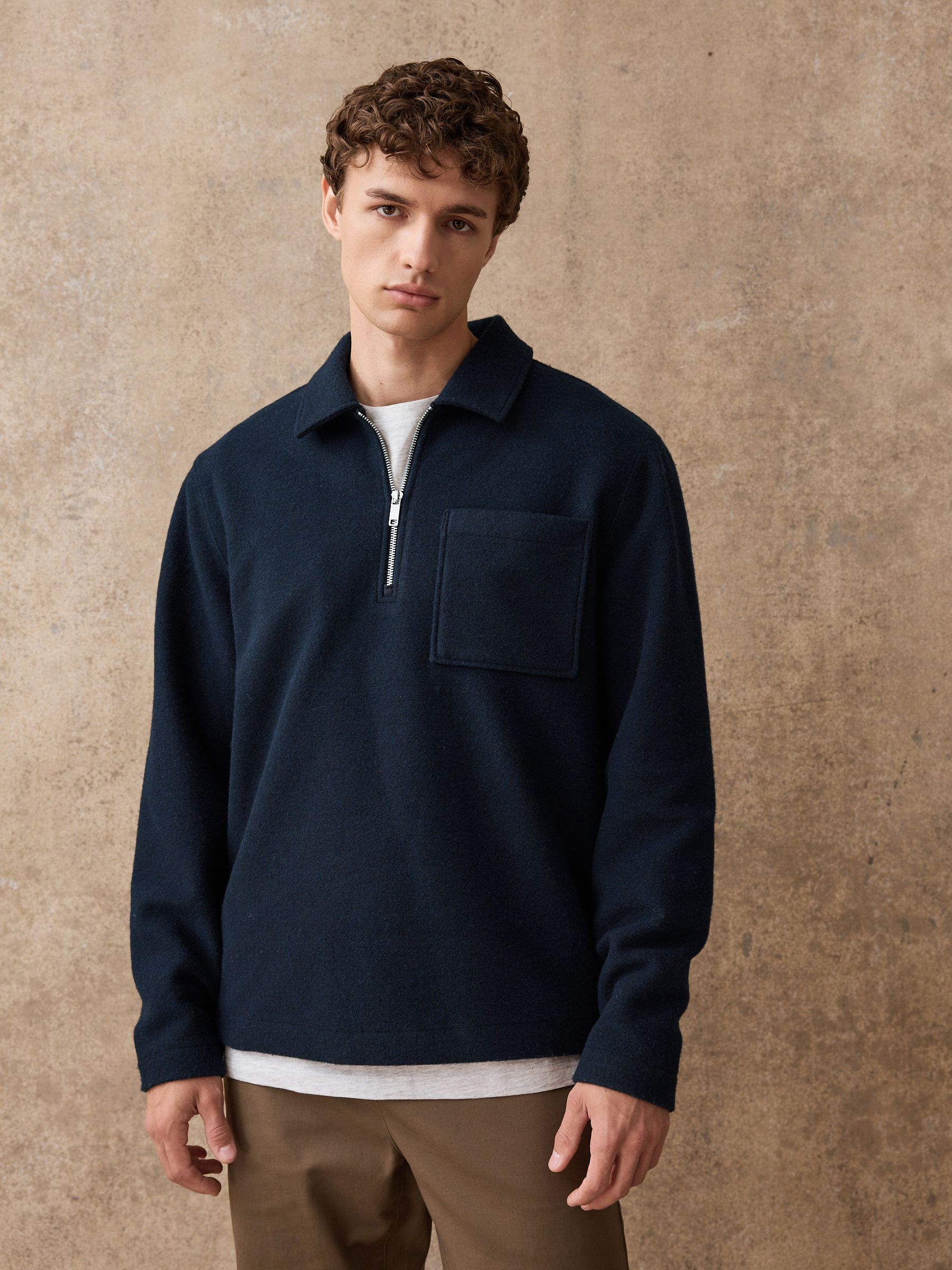 Buy Navy Blue Wool Look Quarter Zip Polo Top from the Next UK