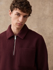 Purple Wool Look Quarter Zip Polo Top - Image 1 of 6