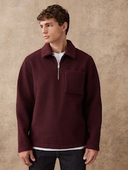 Purple Wool Look Quarter Zip Polo Top - Image 2 of 6