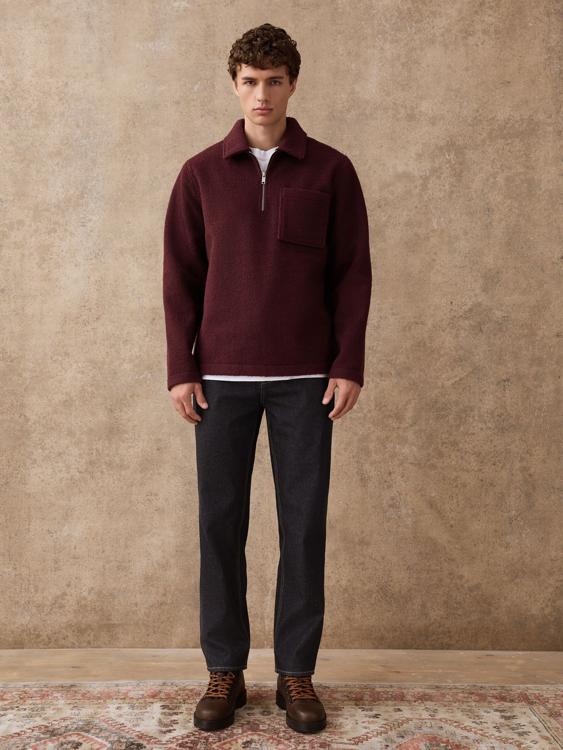 Buy Purple Wool Look Quarter Zip Polo Top from Next USA