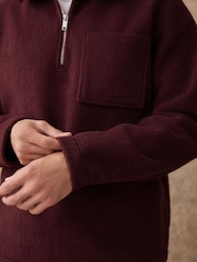 Purple Wool Look Quarter Zip Polo Top - Image 6 of 6