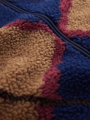 Navy Blue/Tan Brown Argyle Zip Through Full Zip Printed Fleece - Image 3 of 3