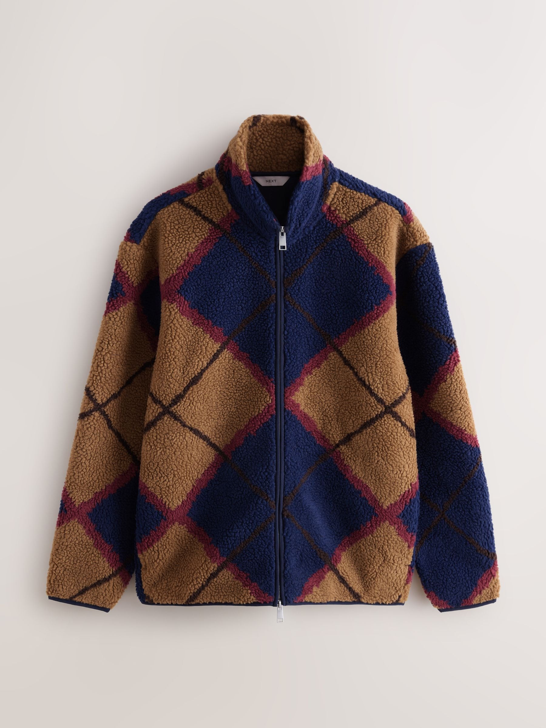 Buy Navy Blue/Tan Brown Argyle Zip Through Printed Fleece from