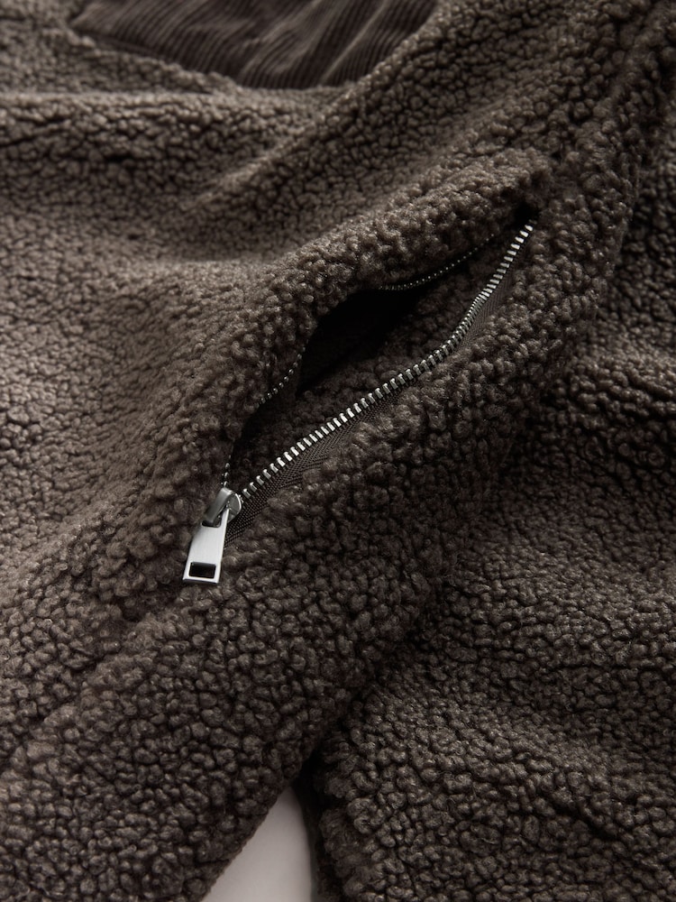 Chocolate Brown Corduroy Pocket Borg Quarter Zip Neck Funnel Fleece - Image 4 of 4 Chocolate Brown Corduroy Pocket Borg Quarter Zip Neck Funnel Fleece - Image 4 of 4