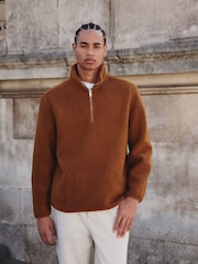 Rust Brown Borg Quarter Zip Neck Funnel Fleece - Image 1 of 8